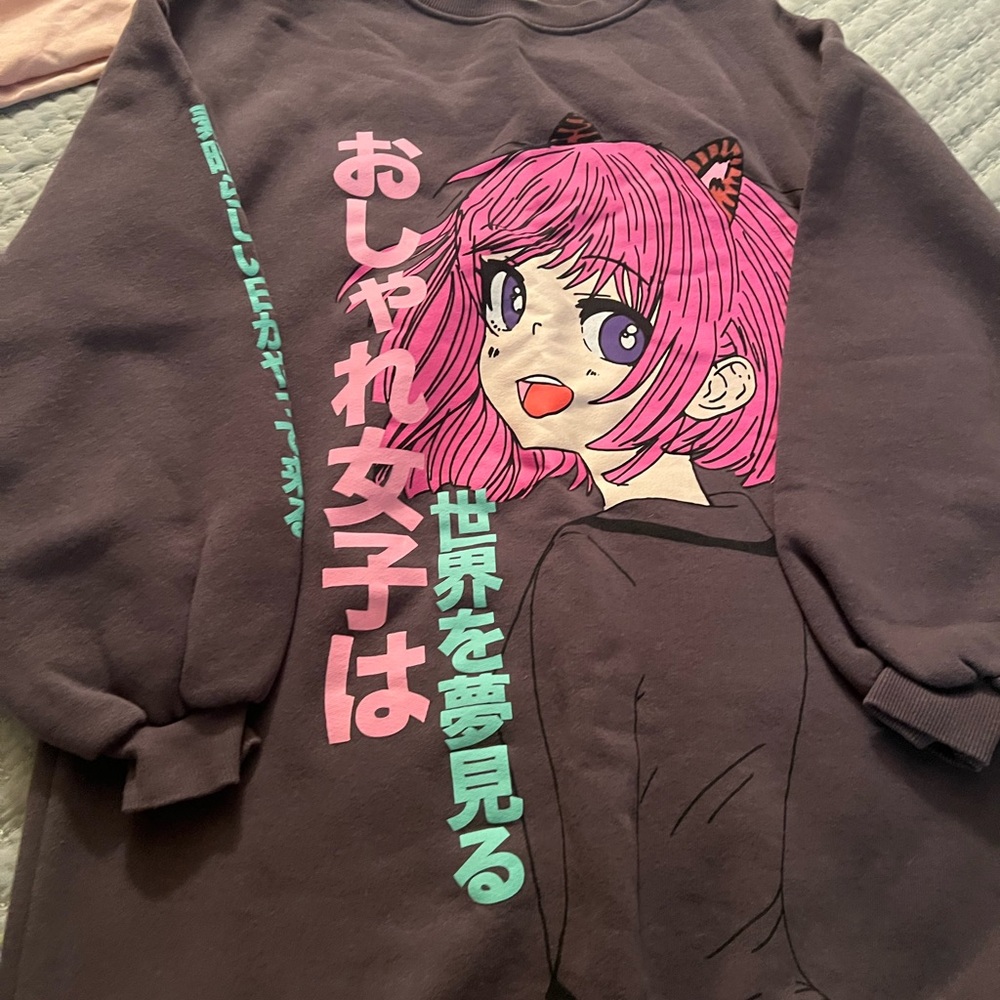 Zara Kids Sweatshirt with Anime Design - Dark Gray and Pink